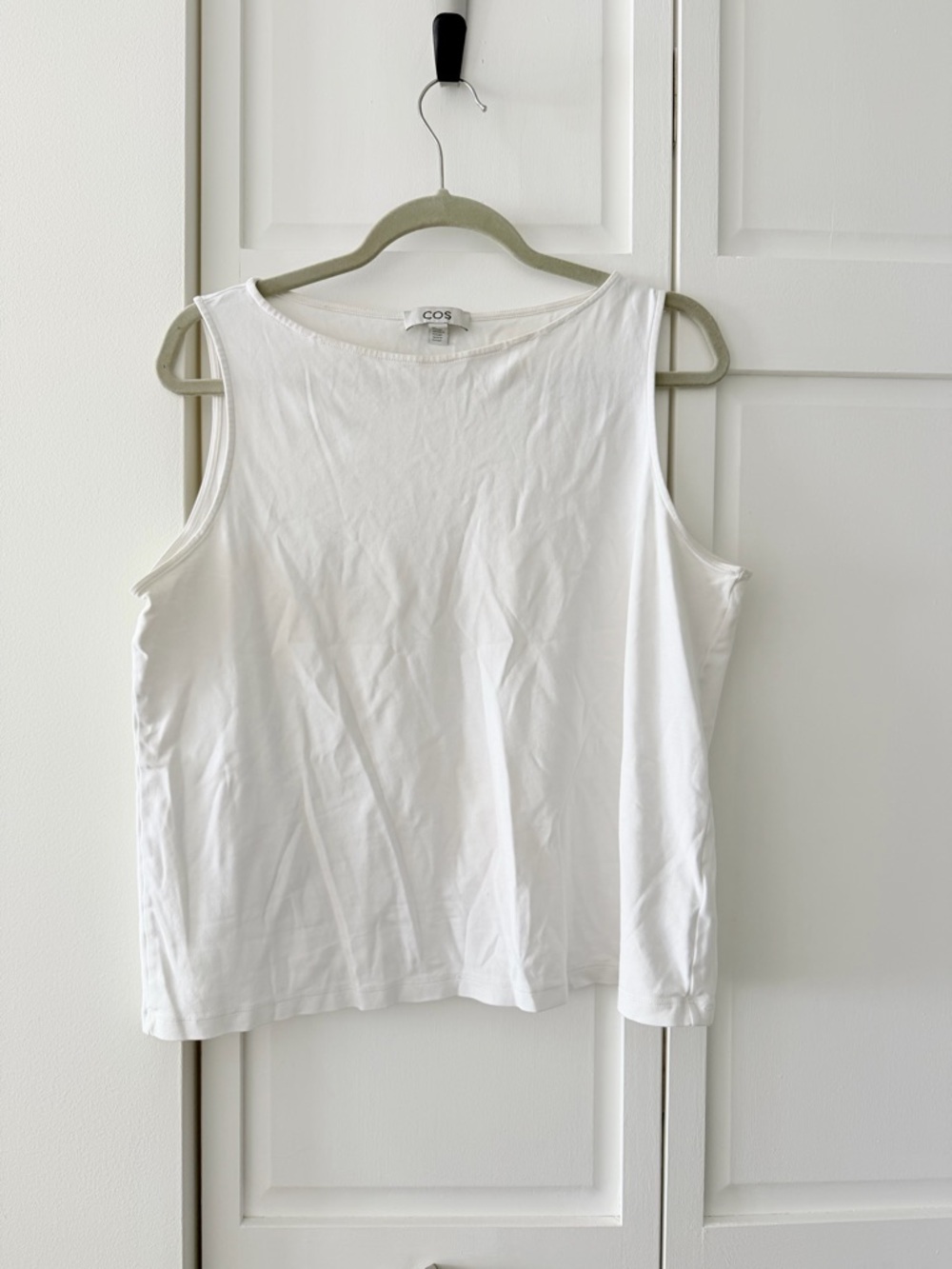COS Minimalist White Cotton Tank | Boat Neckline | Size Large